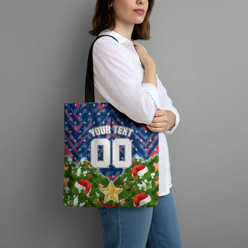 Personalised Newcastle Knights Rugby Christmas Tote Bag Santa Rugby Mascot - Pine Wreath Festive