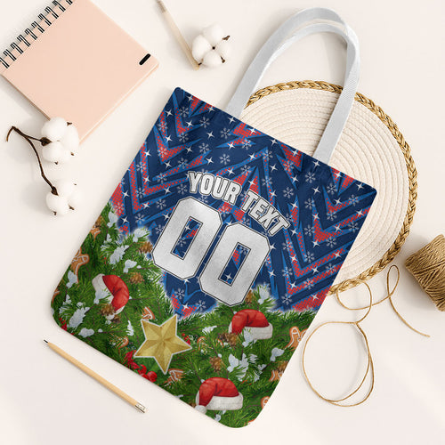 Personalised Newcastle Knights Rugby Christmas Tote Bag Santa Rugby Mascot - Pine Wreath Festive