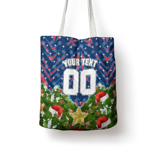 Personalised Newcastle Knights Rugby Christmas Tote Bag Santa Rugby Mascot - Pine Wreath Festive