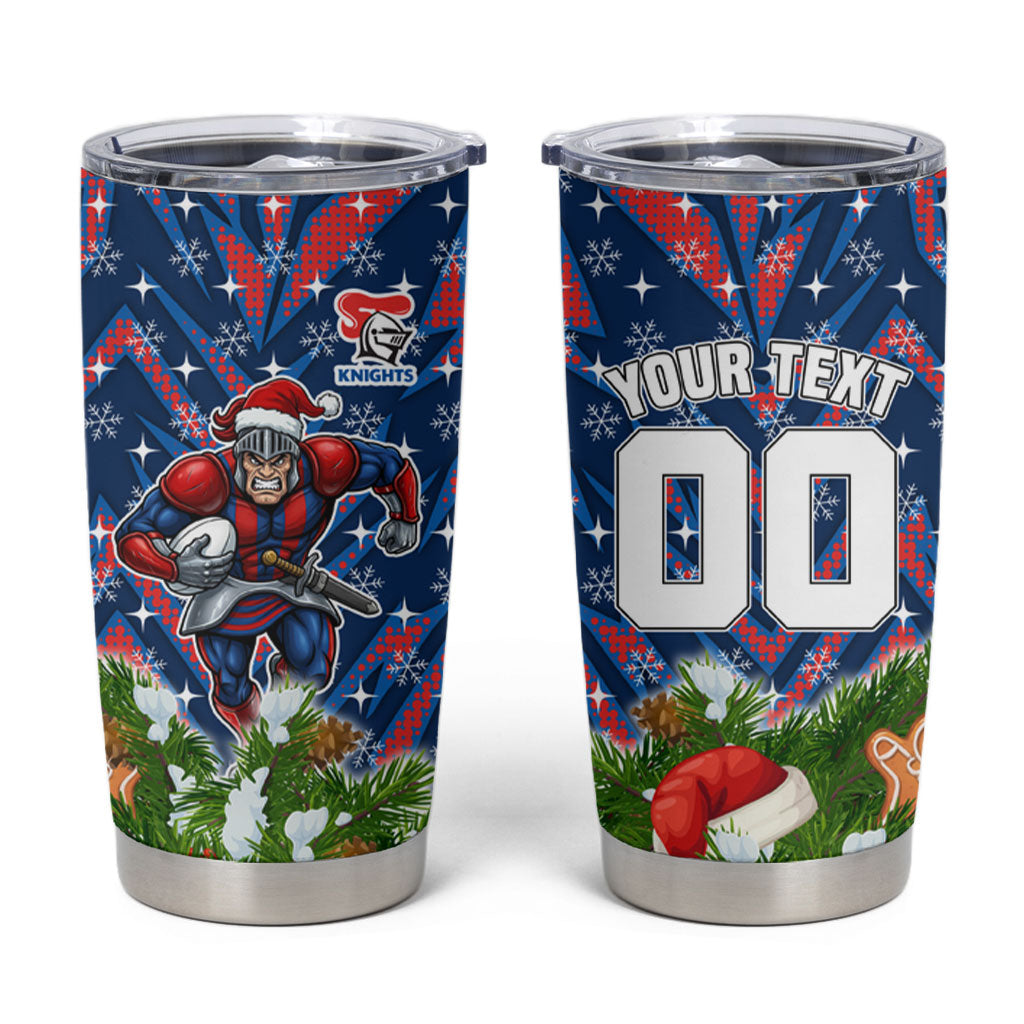 Personalised Newcastle Knights Rugby Christmas Tumbler Cup Santa Rugby Mascot - Pine Wreath Festive