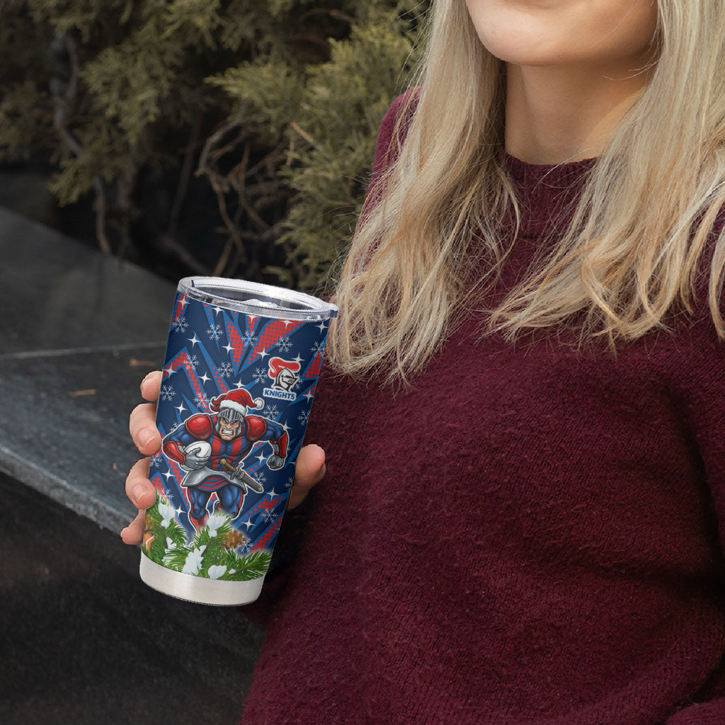 Personalised Newcastle Knights Rugby Christmas Tumbler Cup Santa Rugby Mascot - Pine Wreath Festive
