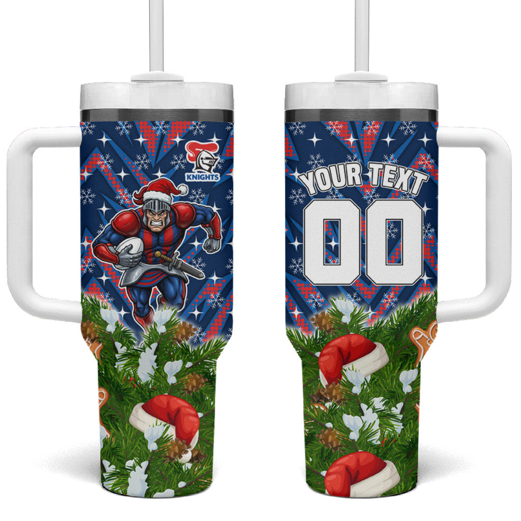 Personalised Newcastle Knights Rugby Christmas Tumbler With Handle Santa Rugby Mascot - Pine Wreath Festive