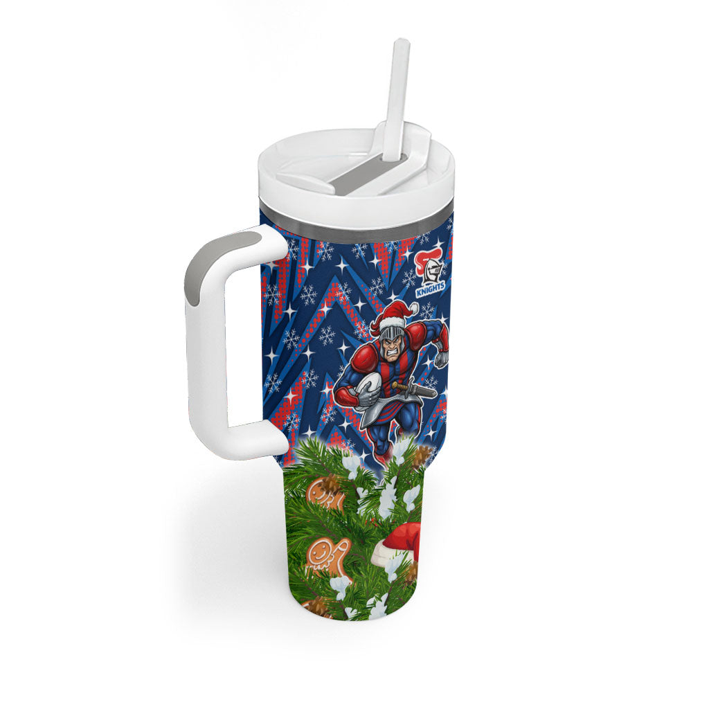Personalised Newcastle Knights Rugby Christmas Tumbler With Handle Santa Rugby Mascot - Pine Wreath Festive
