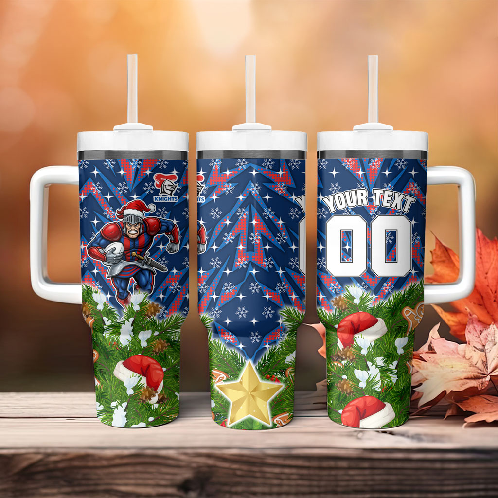 Personalised Newcastle Knights Rugby Christmas Tumbler With Handle Santa Rugby Mascot - Pine Wreath Festive