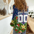 Personalised Newcastle Knights Rugby Christmas Women Casual Shirt Santa Rugby Mascot - Pine Wreath Festive