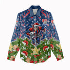 Personalised Newcastle Knights Rugby Christmas Women Casual Shirt Santa Rugby Mascot - Pine Wreath Festive