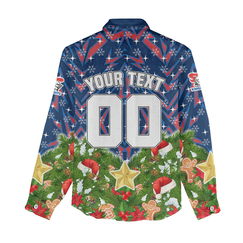 Personalised Newcastle Knights Rugby Christmas Women Casual Shirt Santa Rugby Mascot - Pine Wreath Festive