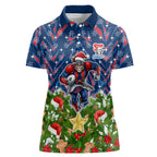 Personalised Newcastle Knights Rugby Christmas Women Polo Shirt Santa Rugby Mascot - Pine Wreath Festive