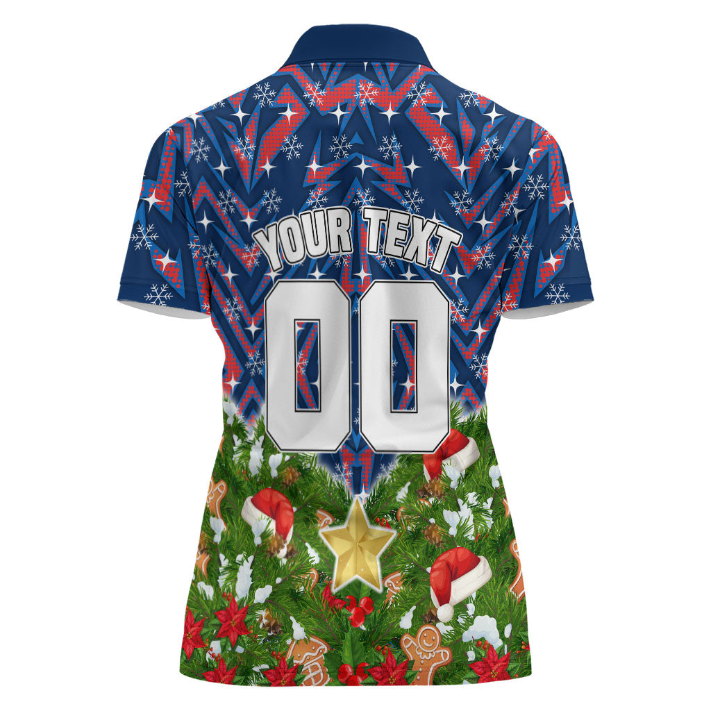 Personalised Newcastle Knights Rugby Christmas Women Polo Shirt Santa Rugby Mascot - Pine Wreath Festive