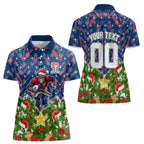 Personalised Newcastle Knights Rugby Christmas Women Polo Shirt Santa Rugby Mascot - Pine Wreath Festive