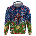Personalised Newcastle Knights Rugby Christmas Zip Hoodie Santa Rugby Mascot - Pine Wreath Festive