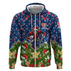 Personalised Newcastle Knights Rugby Christmas Zip Hoodie Santa Rugby Mascot - Pine Wreath Festive