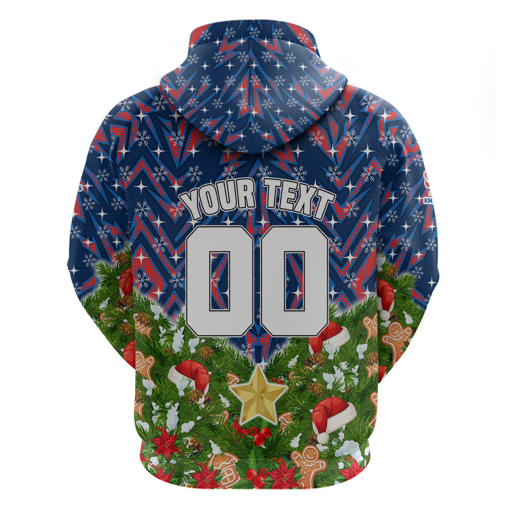 Personalised Newcastle Knights Rugby Christmas Zip Hoodie Santa Rugby Mascot - Pine Wreath Festive