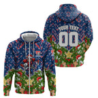 Personalised Newcastle Knights Rugby Christmas Zip Hoodie Santa Rugby Mascot - Pine Wreath Festive