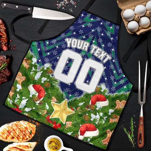 Personalised New Zealand Warriors Rugby Christmas Apron Santa Rugby Mascot - Pine Wreath Festive