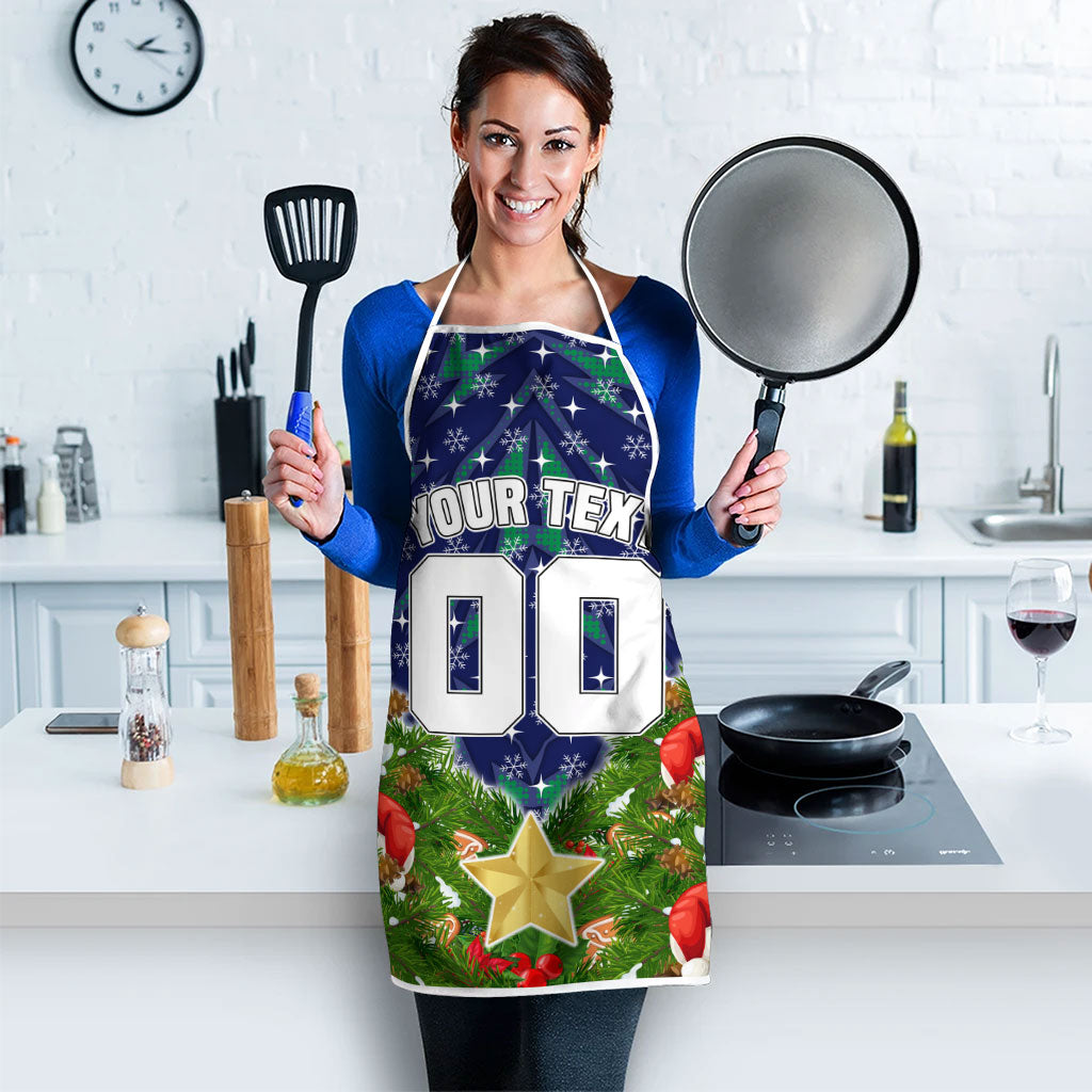Personalised New Zealand Warriors Rugby Christmas Apron Santa Rugby Mascot - Pine Wreath Festive