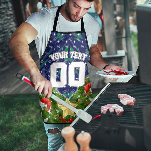 Personalised New Zealand Warriors Rugby Christmas Apron Santa Rugby Mascot - Pine Wreath Festive