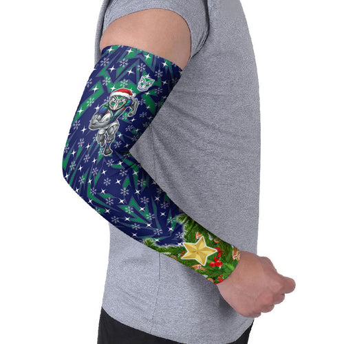 Personalised New Zealand Warriors Rugby Christmas Arm Sleeves Santa Rugby Mascot - Pine Wreath Festive