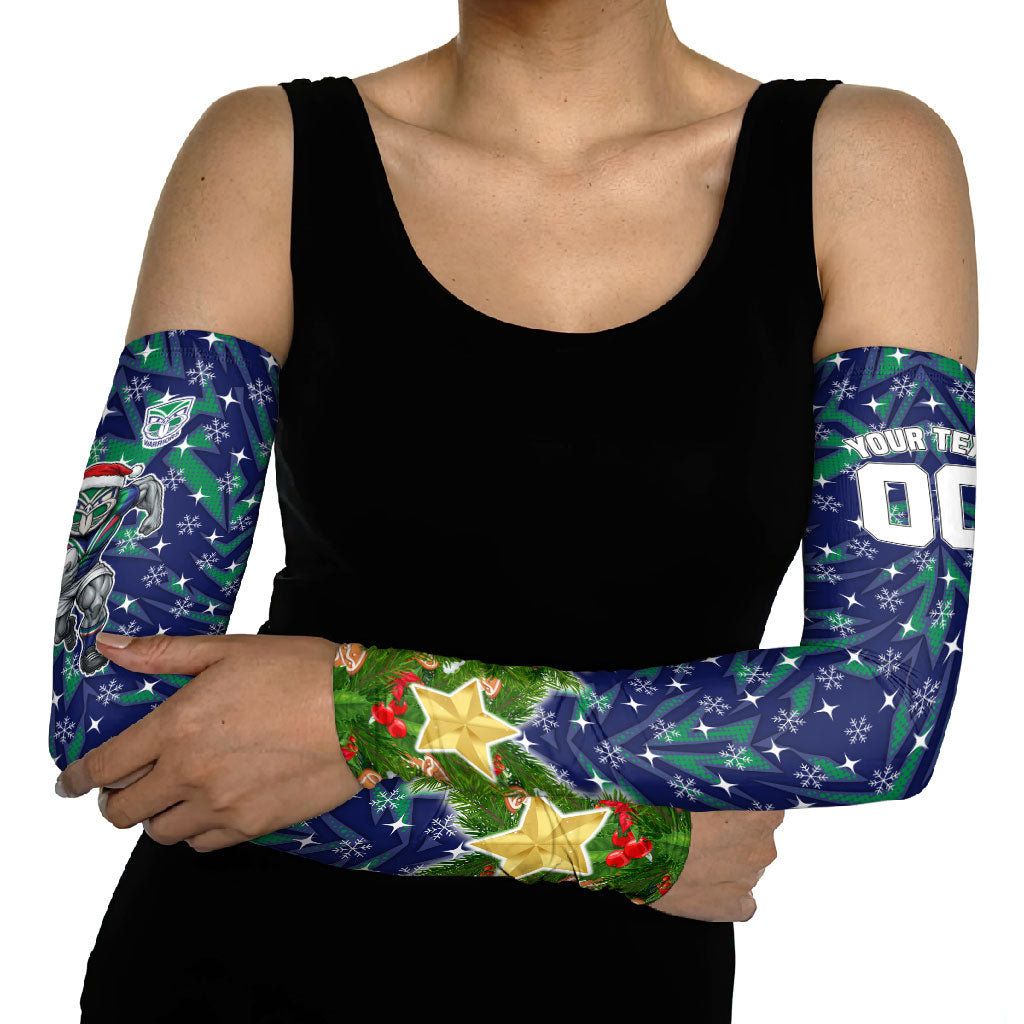 Personalised New Zealand Warriors Rugby Christmas Arm Sleeves Santa Rugby Mascot - Pine Wreath Festive