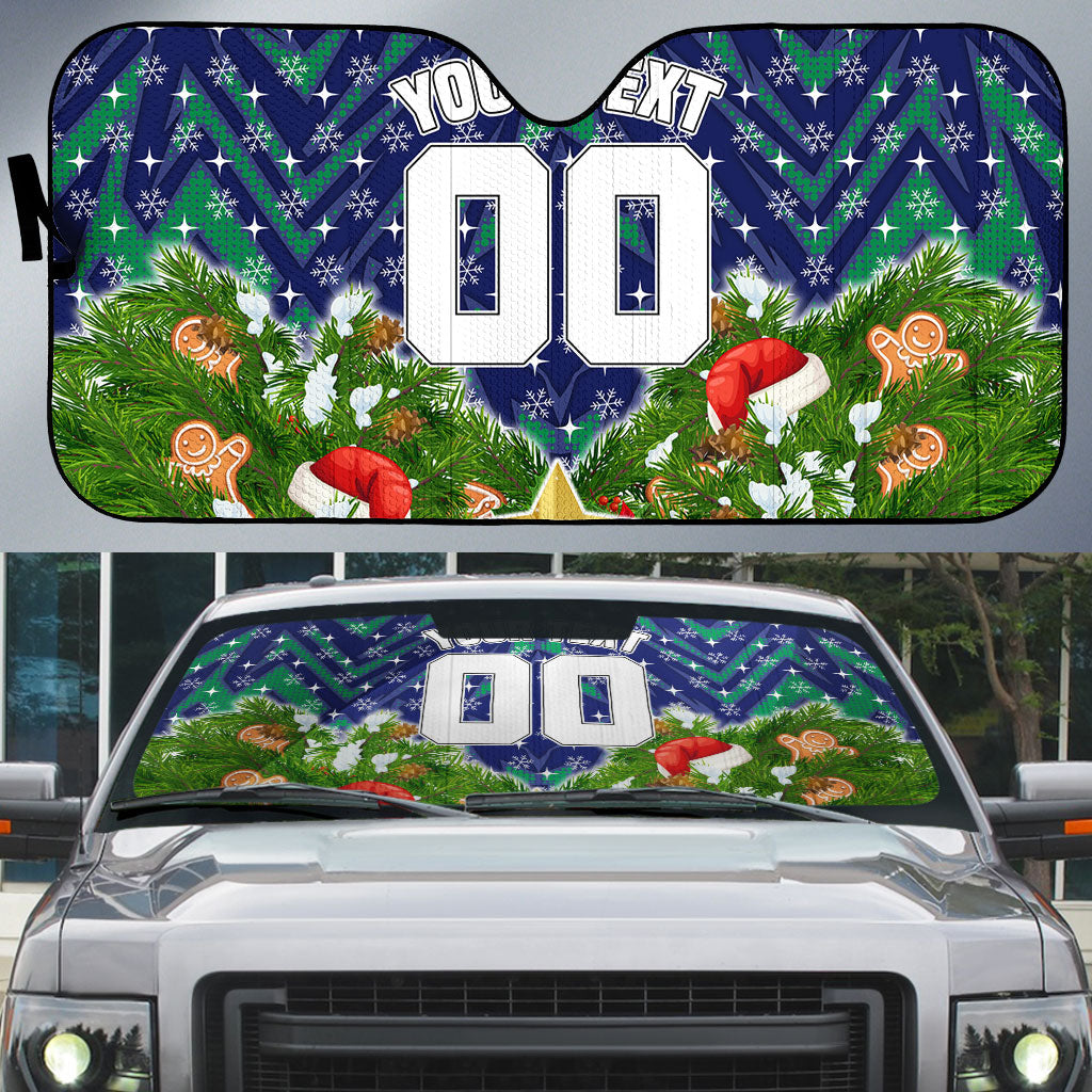 Personalised New Zealand Warriors Rugby Christmas Auto Sun Shade Santa Rugby Mascot - Pine Wreath Festive