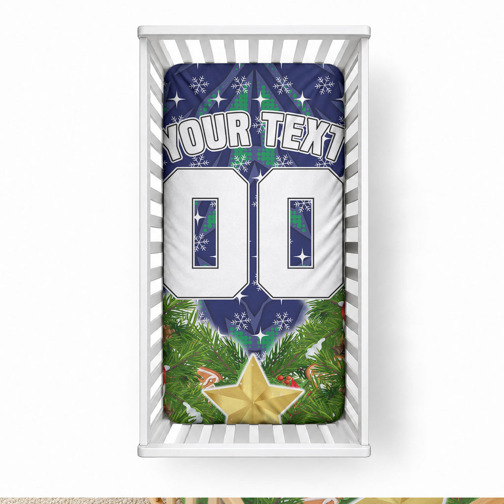 Personalised New Zealand Warriors Rugby Christmas Baby Bed Cover Santa Rugby Mascot - Pine Wreath Festive