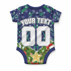 Personalised New Zealand Warriors Rugby Christmas Baby Onesie Santa Rugby Mascot - Pine Wreath Festive