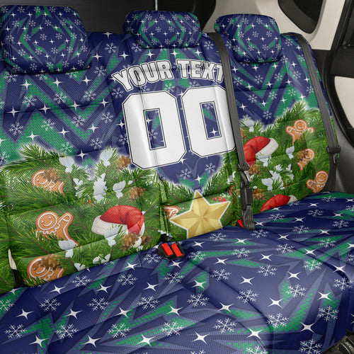 Personalised New Zealand Warriors Rugby Christmas Back Car Seat Cover Santa Rugby Mascot - Pine Wreath Festive