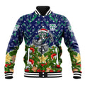Personalised New Zealand Warriors Rugby Christmas Baseball Jacket Santa Rugby Mascot - Pine Wreath Festive