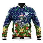 Personalised New Zealand Warriors Rugby Christmas Baseball Jacket Santa Rugby Mascot - Pine Wreath Festive