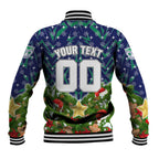 Personalised New Zealand Warriors Rugby Christmas Baseball Jacket Santa Rugby Mascot - Pine Wreath Festive