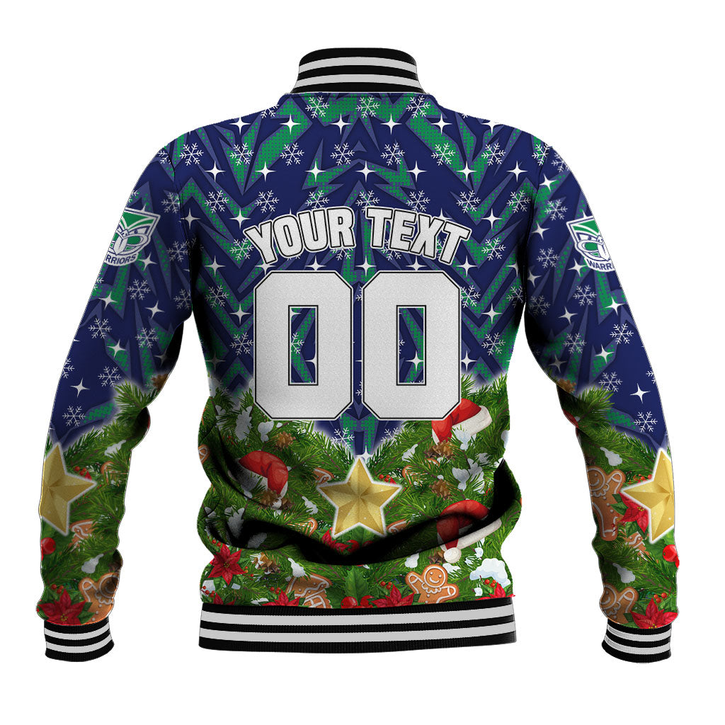 Personalised New Zealand Warriors Rugby Christmas Baseball Jacket Santa Rugby Mascot - Pine Wreath Festive