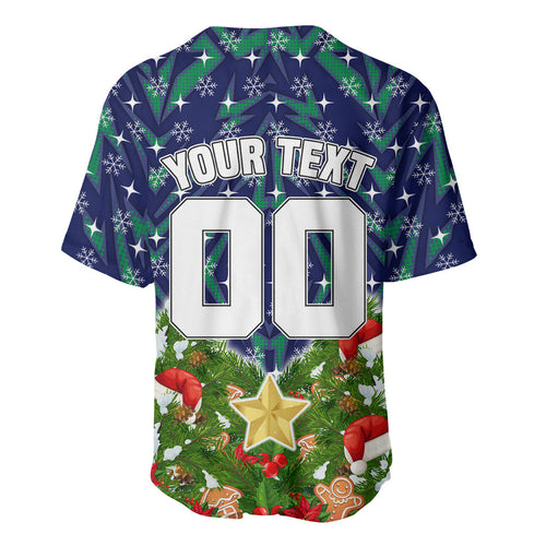 Personalised New Zealand Warriors Rugby Christmas Baseball Jersey Santa Rugby Mascot - Pine Wreath Festive