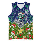Personalised New Zealand Warriors Rugby Christmas Basketball Jersey Santa Rugby Mascot - Pine Wreath Festive