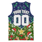 Personalised New Zealand Warriors Rugby Christmas Basketball Jersey Santa Rugby Mascot - Pine Wreath Festive