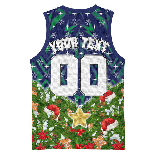 Personalised New Zealand Warriors Rugby Christmas Basketball Jersey Santa Rugby Mascot - Pine Wreath Festive