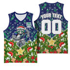 Personalised New Zealand Warriors Rugby Christmas Basketball Jersey Santa Rugby Mascot - Pine Wreath Festive