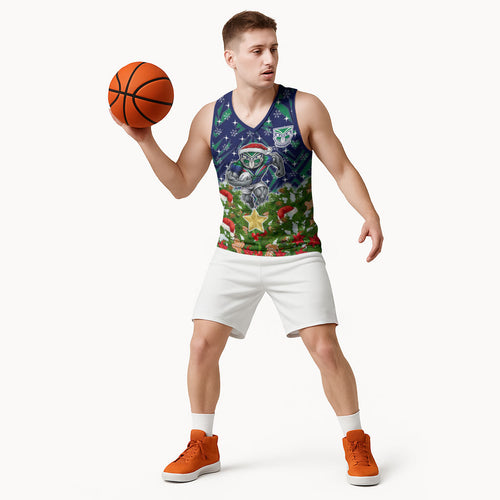 Personalised New Zealand Warriors Rugby Christmas Basketball Jersey Santa Rugby Mascot - Pine Wreath Festive