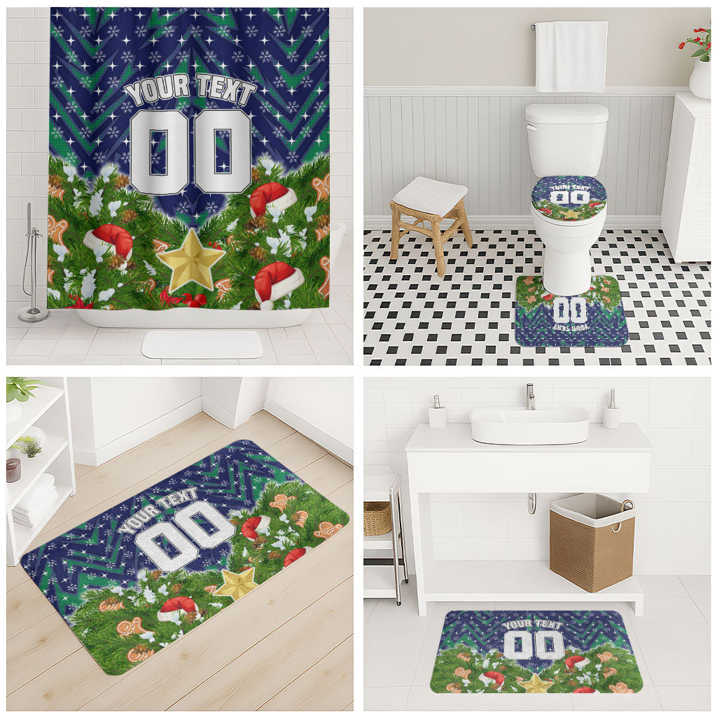 Personalised New Zealand Warriors Rugby Christmas Bathroom Set Santa Rugby Mascot - Pine Wreath Festive
