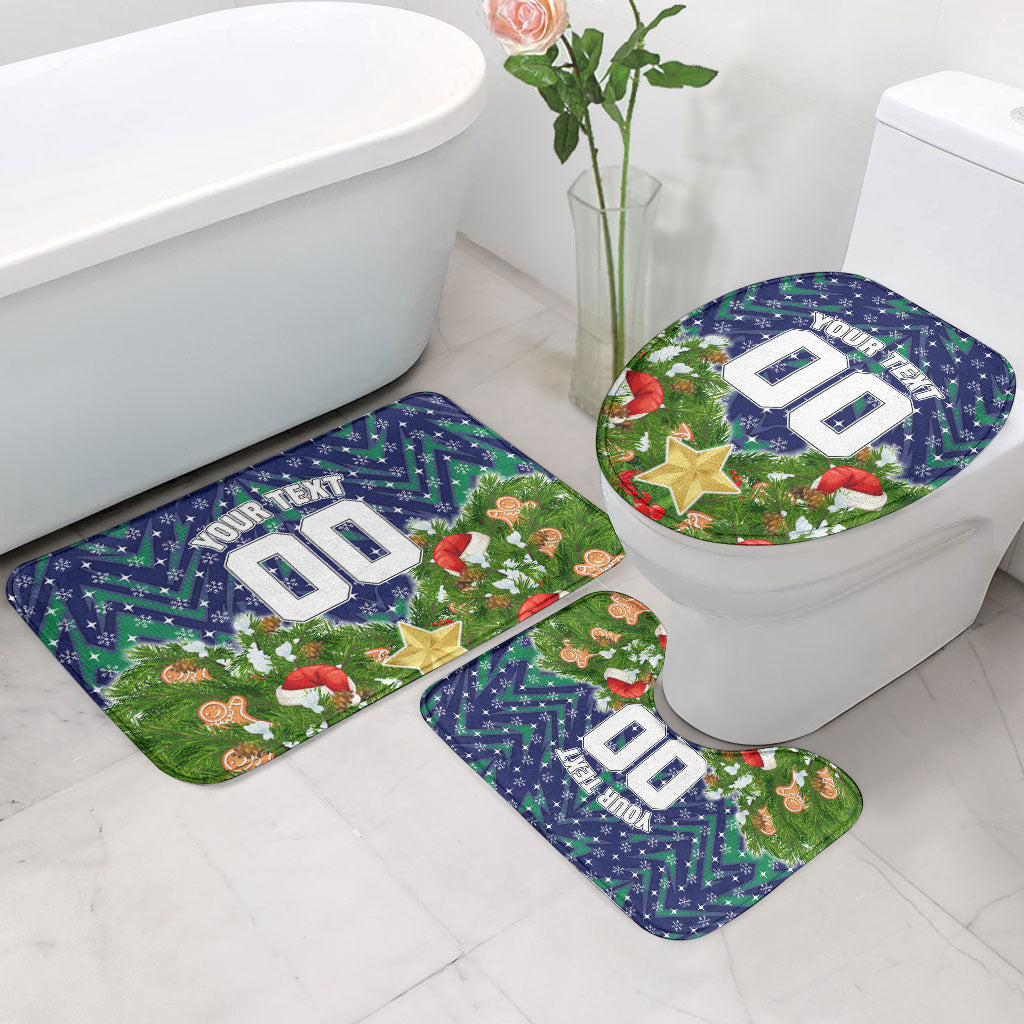Personalised New Zealand Warriors Rugby Christmas Bathroom Set Santa Rugby Mascot - Pine Wreath Festive