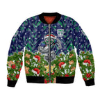 Personalised New Zealand Warriors Rugby Christmas Bomber Jacket Santa Rugby Mascot - Pine Wreath Festive