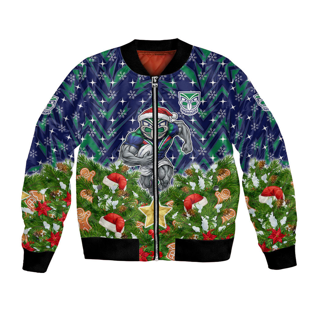 Personalised New Zealand Warriors Rugby Christmas Bomber Jacket Santa Rugby Mascot - Pine Wreath Festive