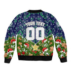 Personalised New Zealand Warriors Rugby Christmas Bomber Jacket Santa Rugby Mascot - Pine Wreath Festive