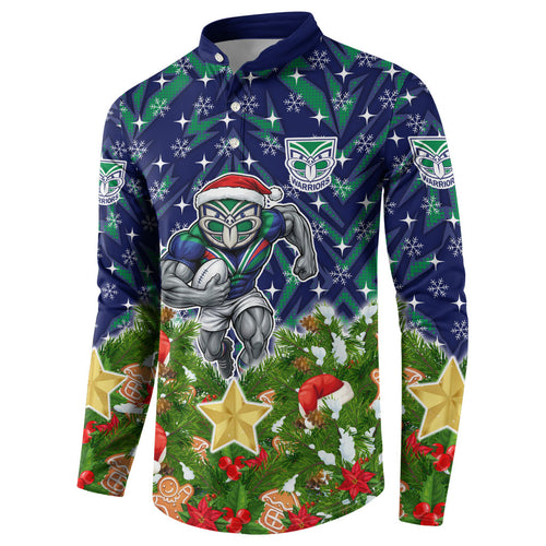 Personalised New Zealand Warriors Rugby Christmas Button Sweatshirt Santa Rugby Mascot - Pine Wreath Festive