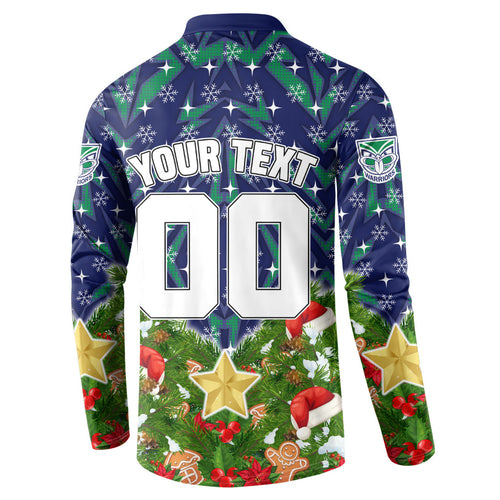 Personalised New Zealand Warriors Rugby Christmas Button Sweatshirt Santa Rugby Mascot - Pine Wreath Festive