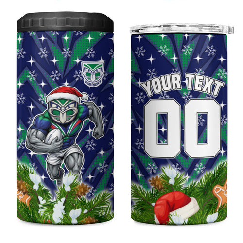 Personalised New Zealand Warriors Rugby Christmas 4 in 1 Can Cooler Tumbler Santa Rugby Mascot - Pine Wreath Festive