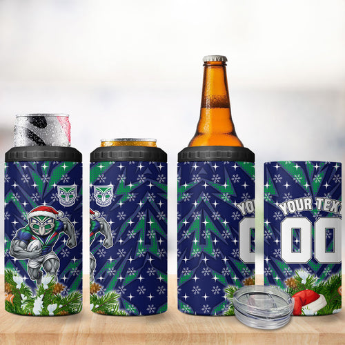 Personalised New Zealand Warriors Rugby Christmas 4 in 1 Can Cooler Tumbler Santa Rugby Mascot - Pine Wreath Festive