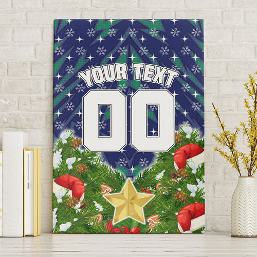 Personalised New Zealand Warriors Rugby Christmas Canvas Wall Art Santa Rugby Mascot - Pine Wreath Festive