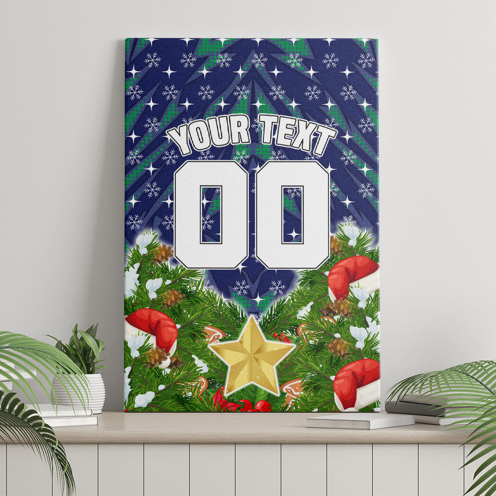 Personalised New Zealand Warriors Rugby Christmas Canvas Wall Art Santa Rugby Mascot - Pine Wreath Festive