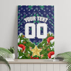 Personalised New Zealand Warriors Rugby Christmas Canvas Wall Art Santa Rugby Mascot - Pine Wreath Festive