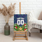 Personalised New Zealand Warriors Rugby Christmas Canvas Wall Art Santa Rugby Mascot - Pine Wreath Festive